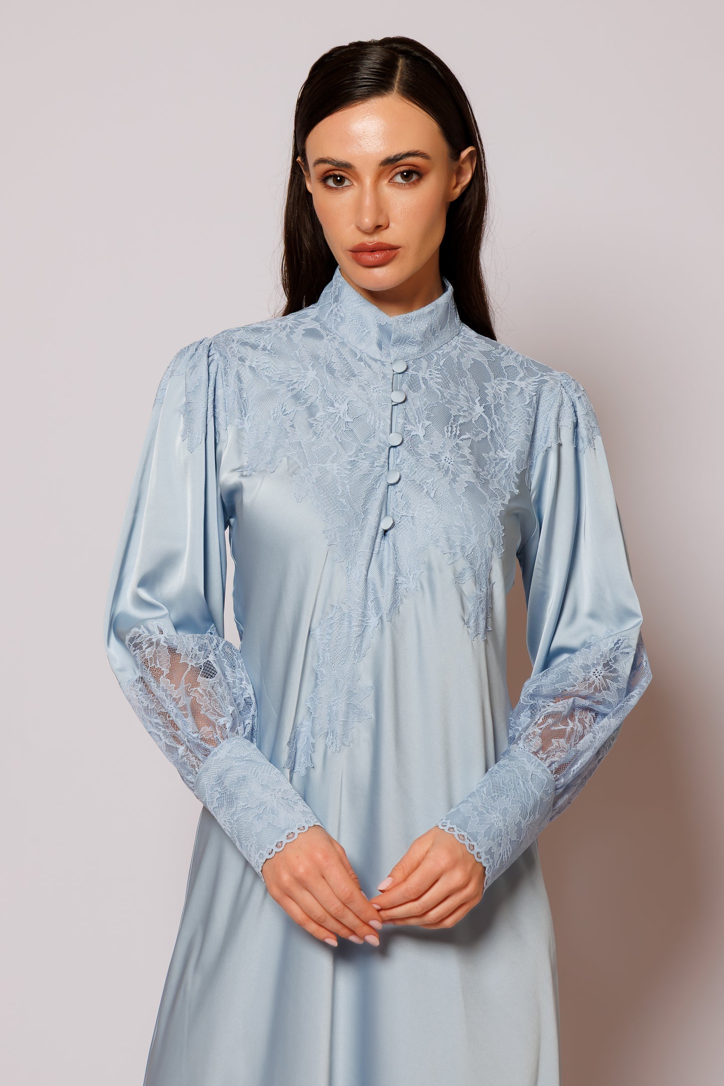 long dress silk blue