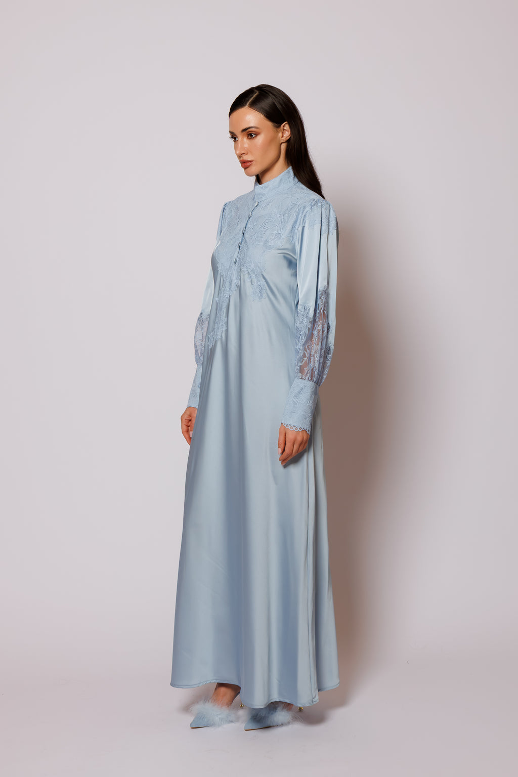 long dress silk blue