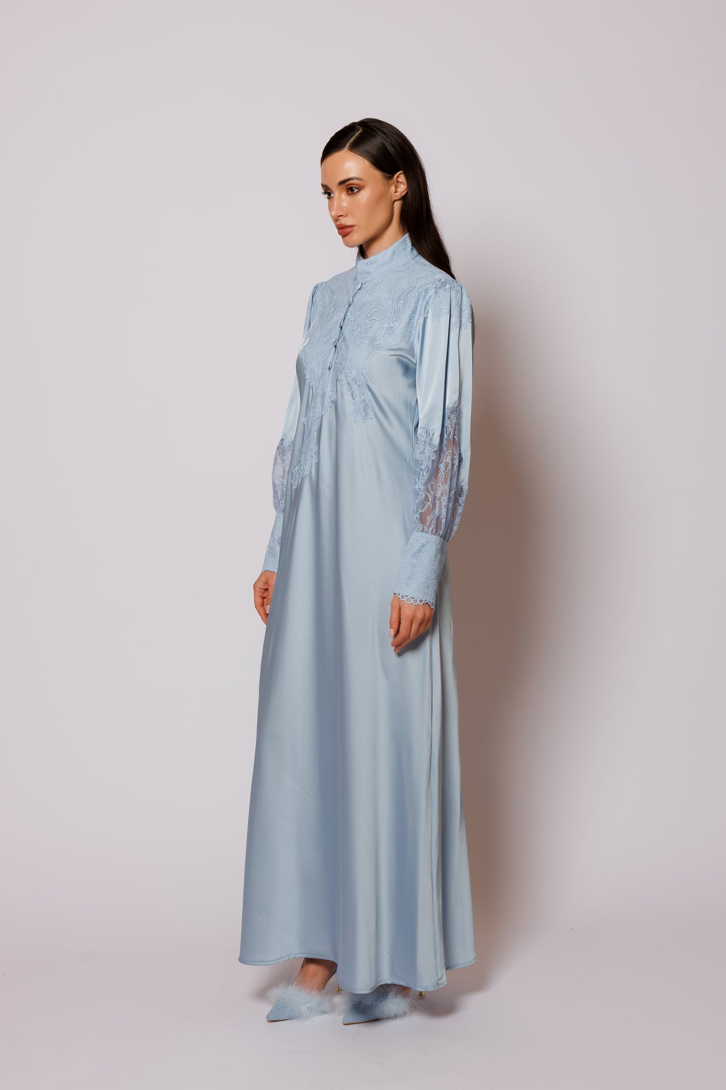 long dress silk blue