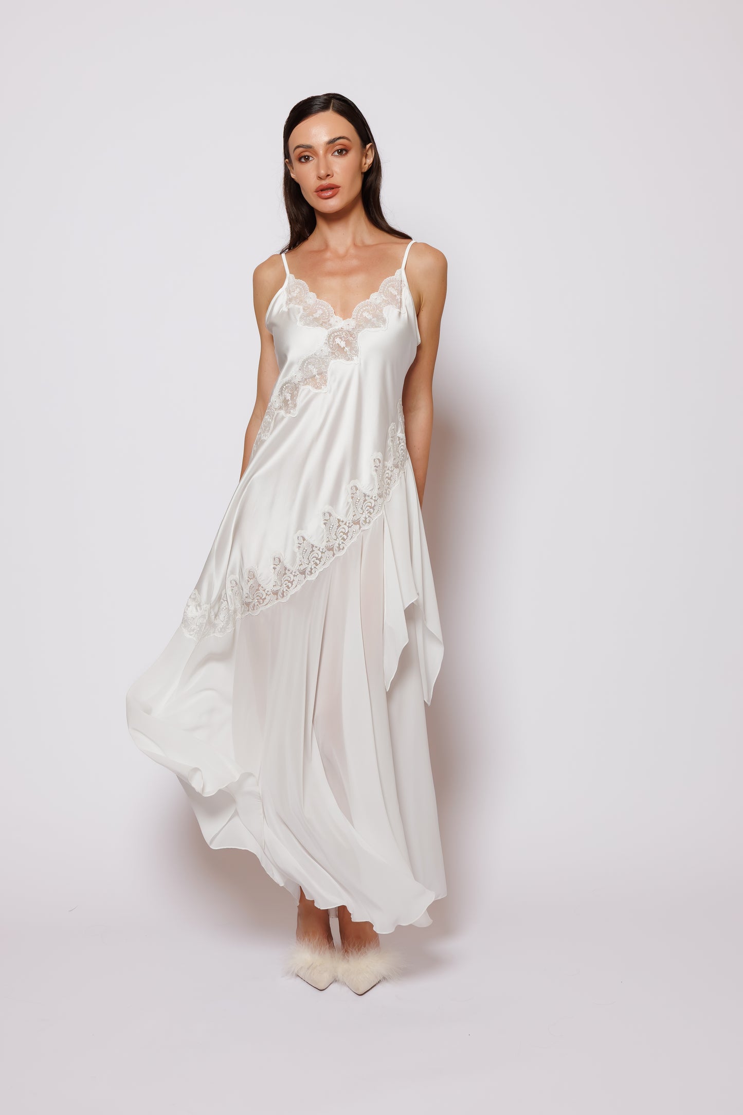 NIGHTGOWN SET DRESS WHITE SILK