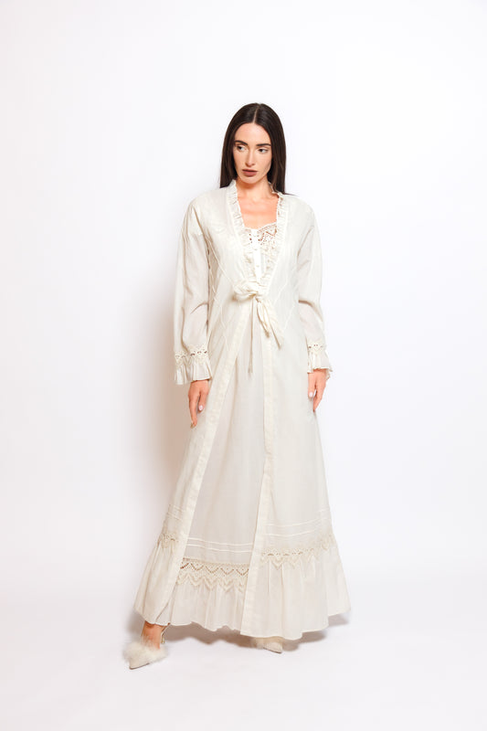 PURE COTTON NIGHTY AND ROBE SOFT LACE