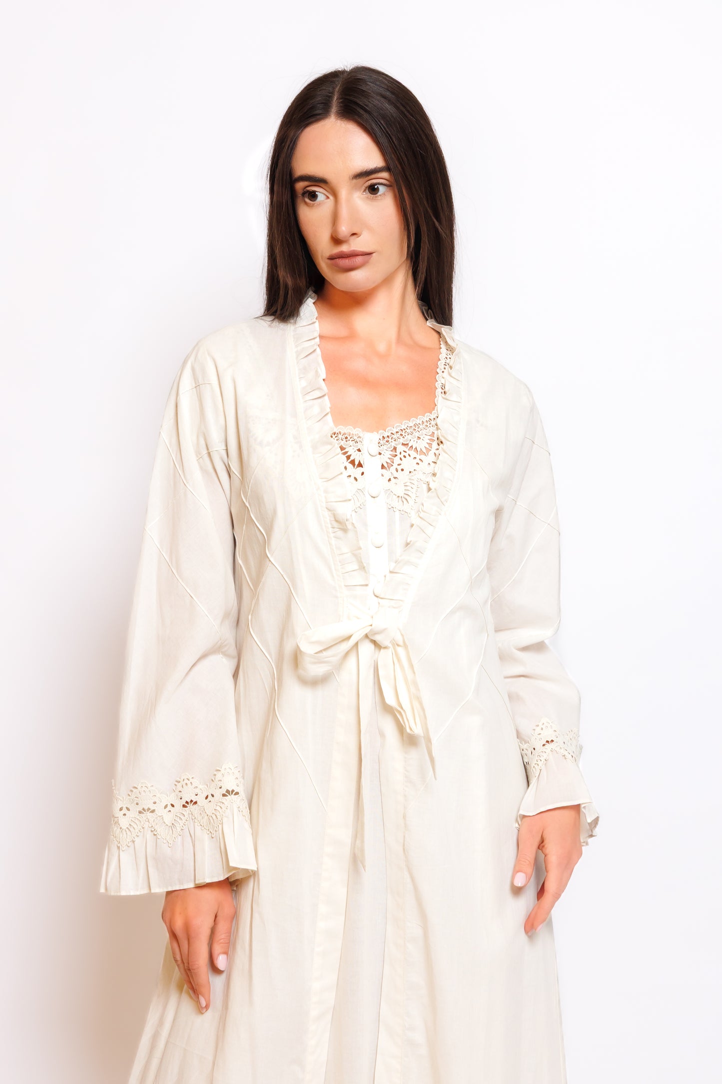 PURE COTTON NIGHTY AND ROBE SOFT LACE
