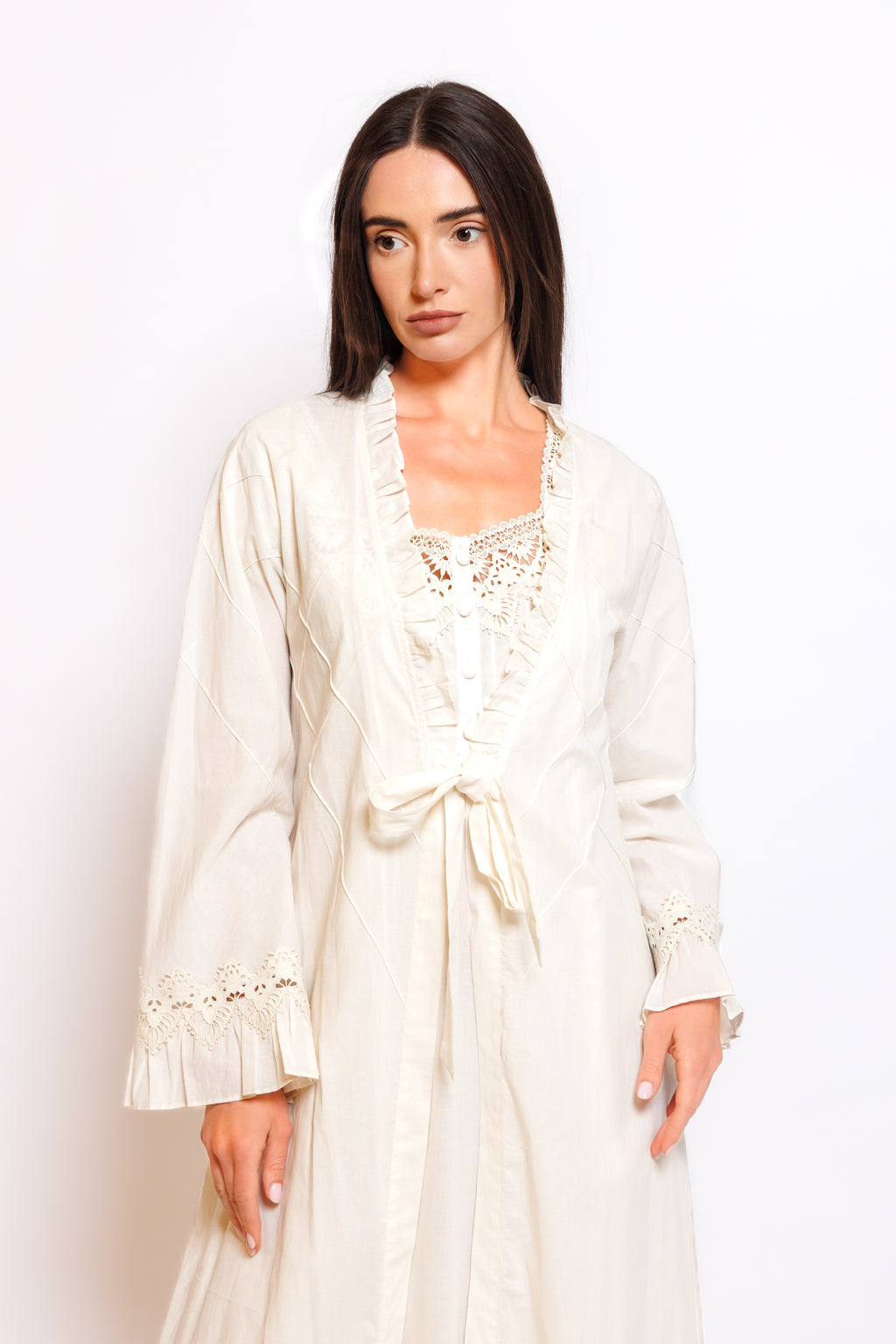 PURE COTTON NIGHTY AND ROBE SOFT LACE