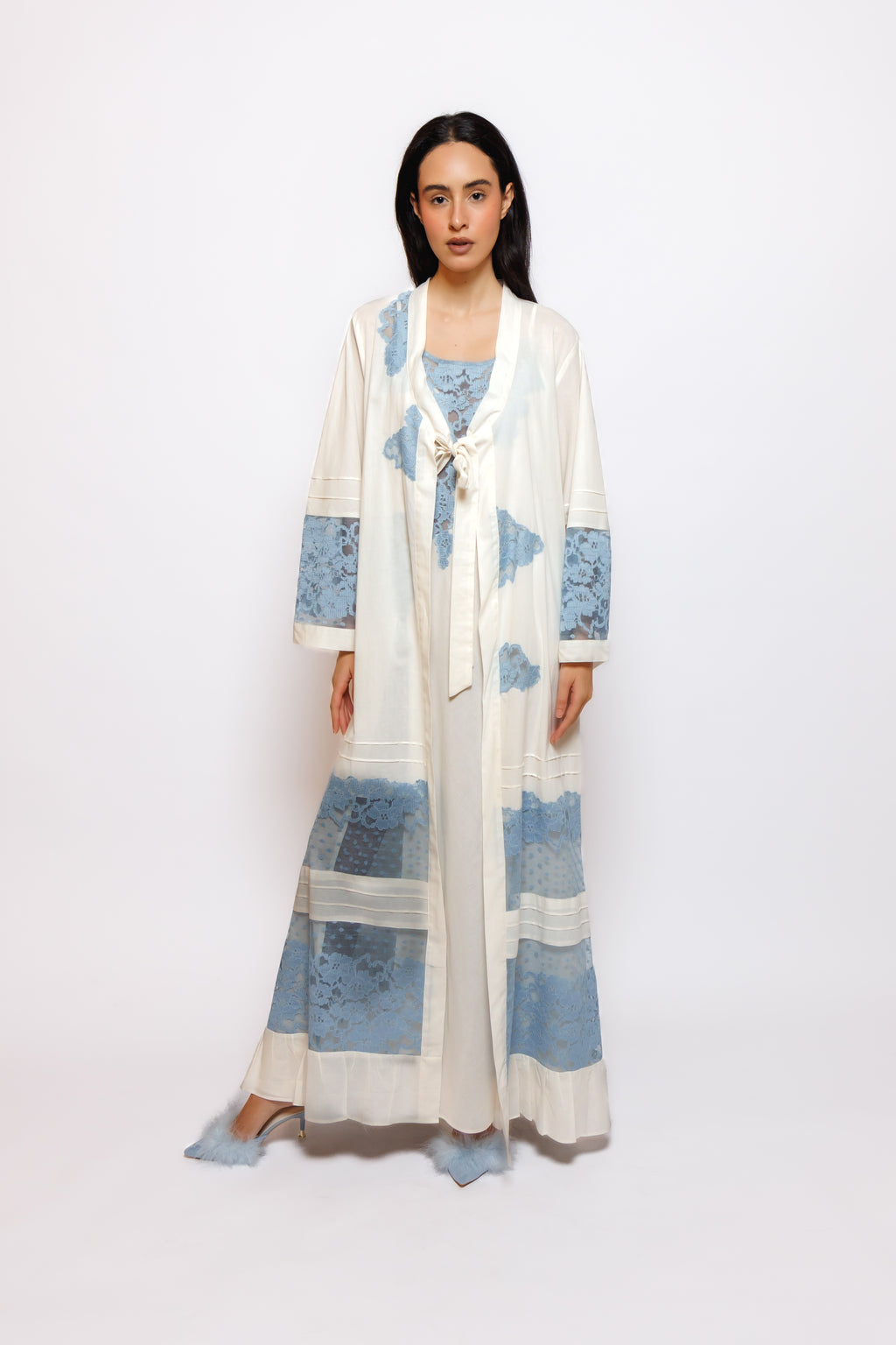 COTTON NIGHTY AND ROBE W/LACE