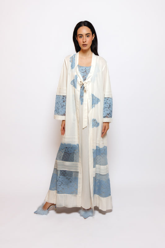 COTTON NIGHTY AND ROBE W/LACE