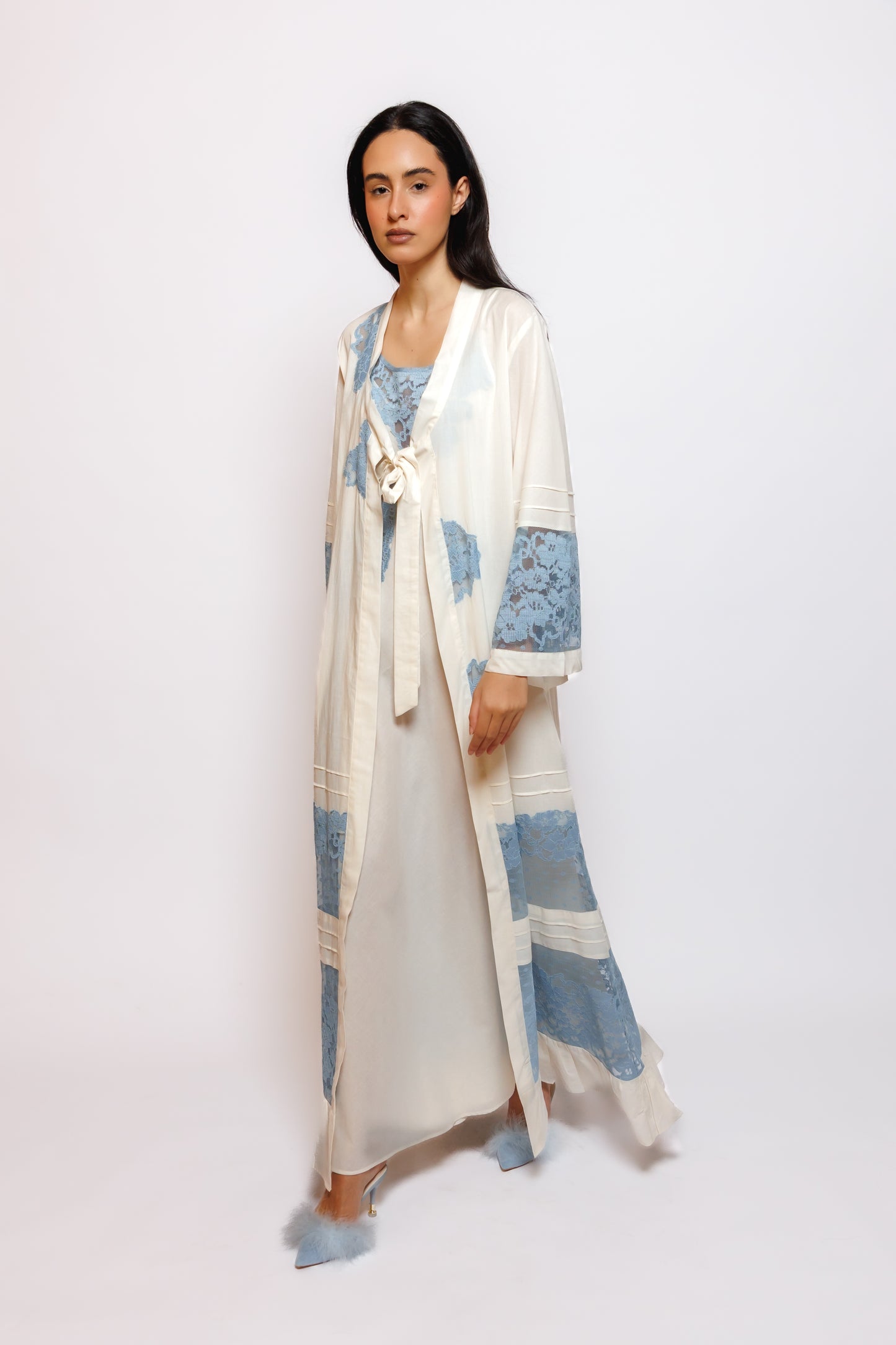 COTTON NIGHTY AND ROBE W/LACE