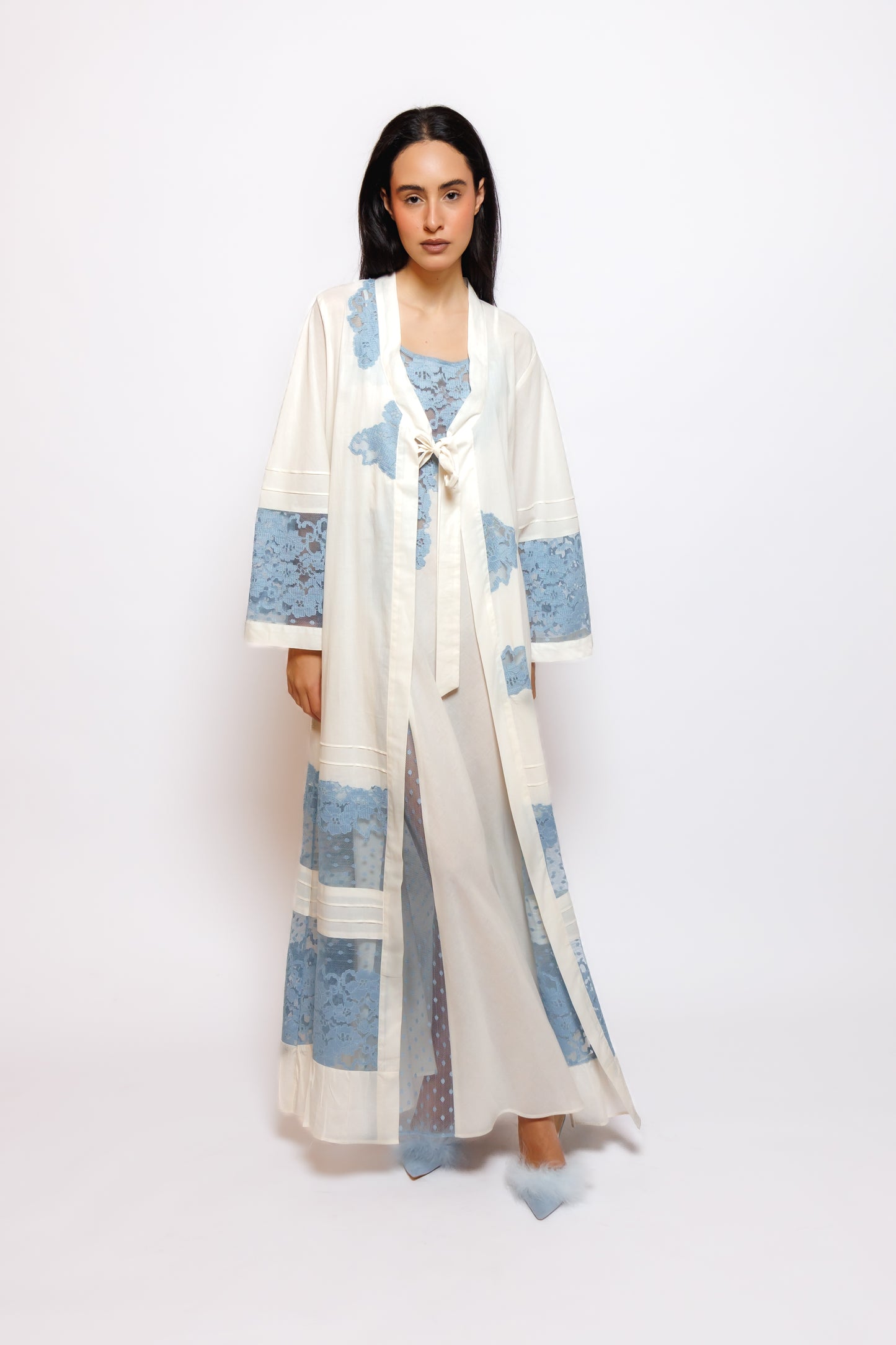 COTTON NIGHTY AND ROBE W/LACE