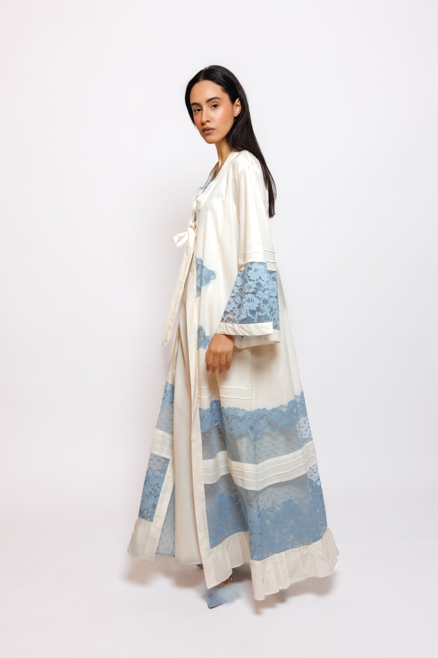 COTTON NIGHTY AND ROBE W/LACE