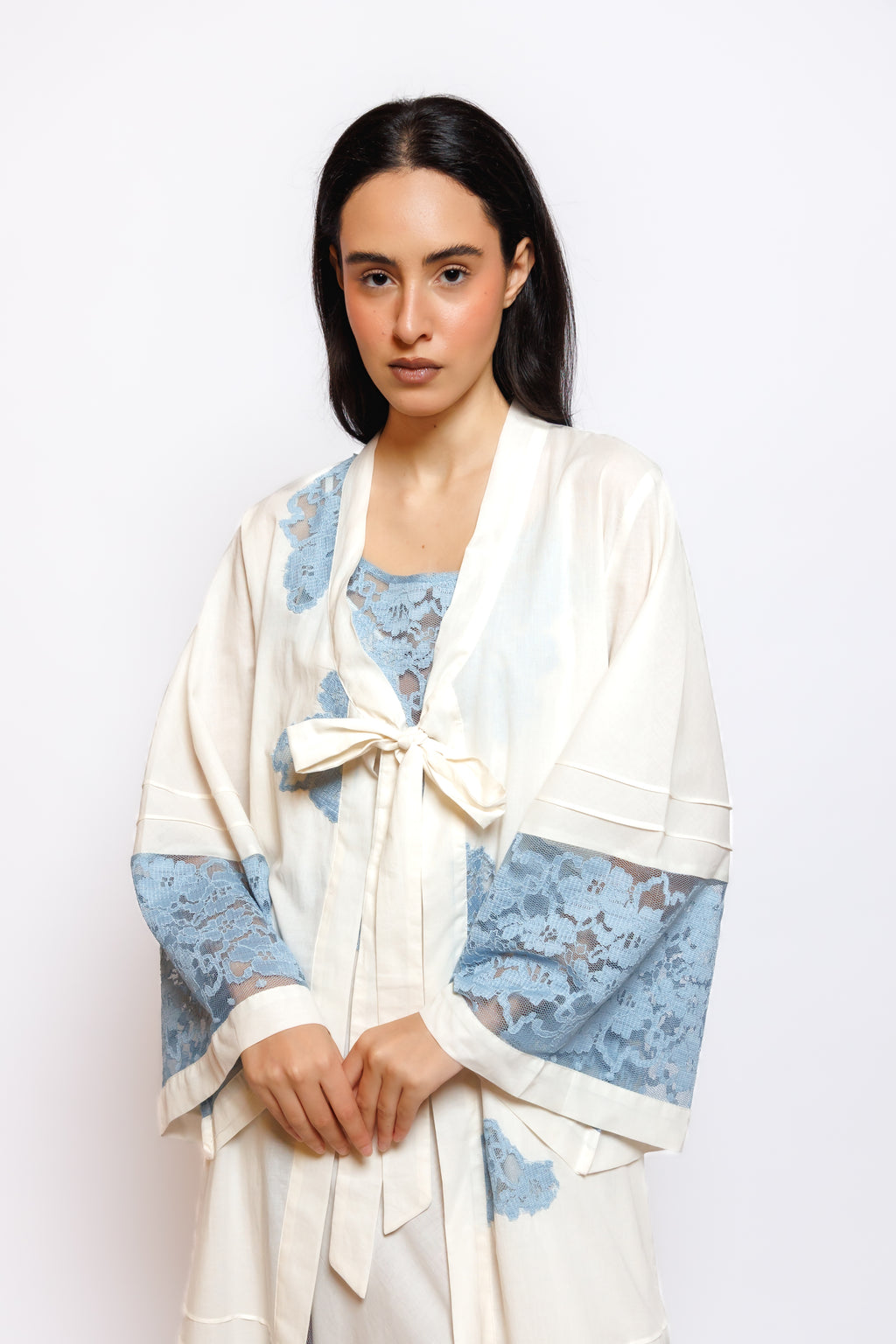 COTTON NIGHTY AND ROBE W/LACE