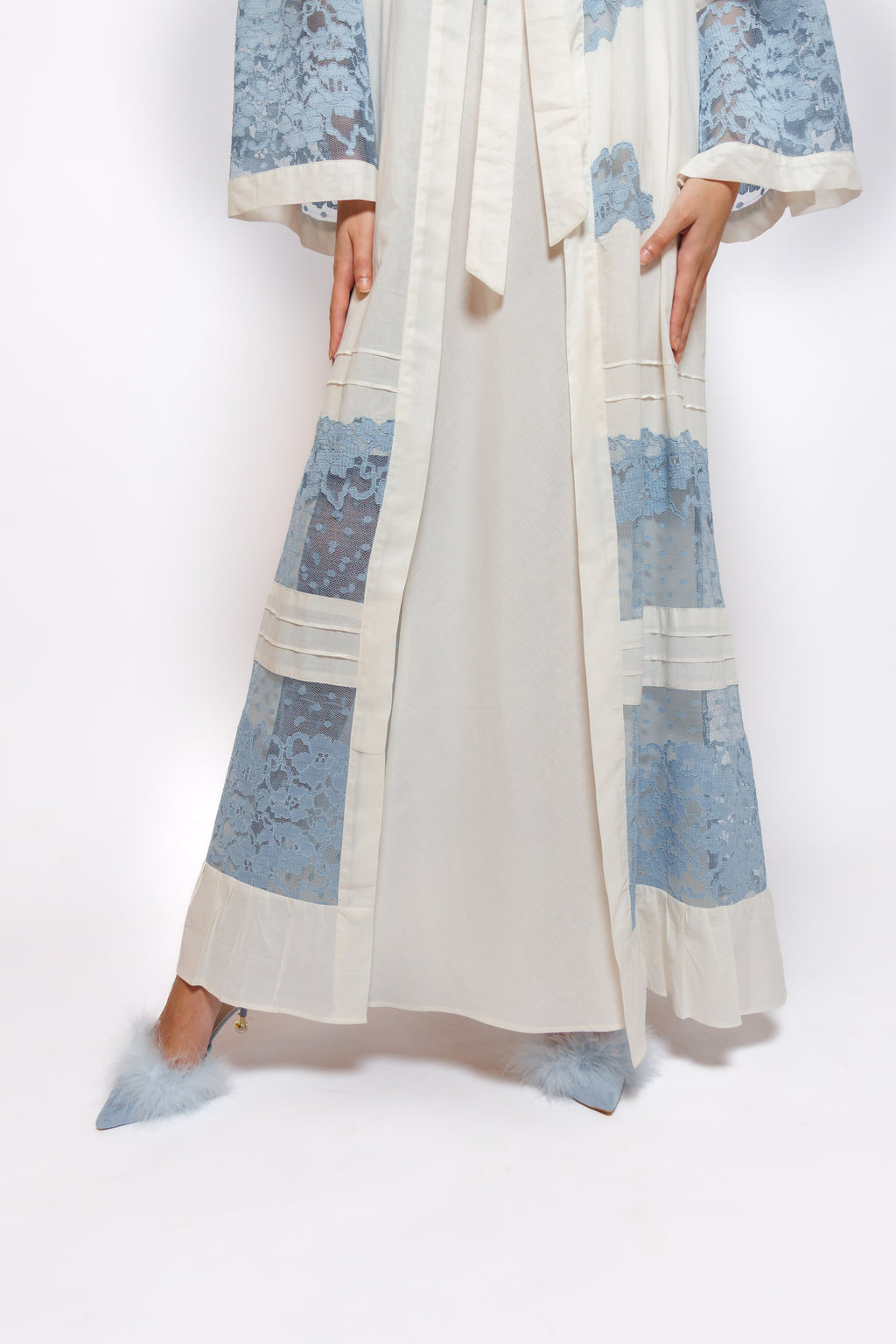 COTTON NIGHTY AND ROBE W/LACE