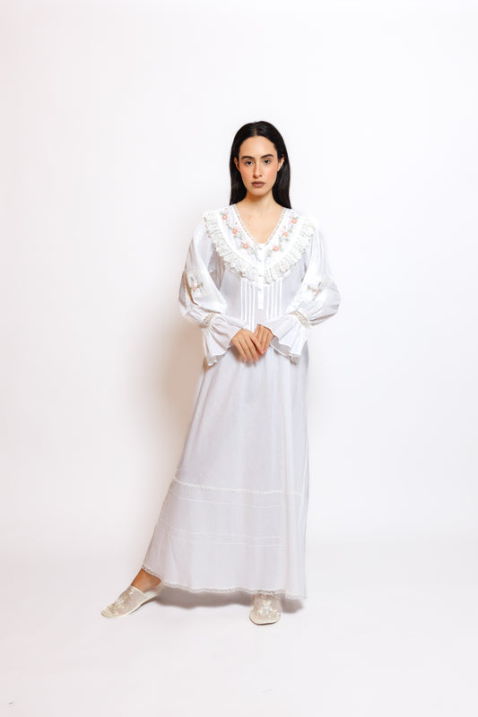 SOFT COTTON DRESS W/EMBROIDERY & LACE