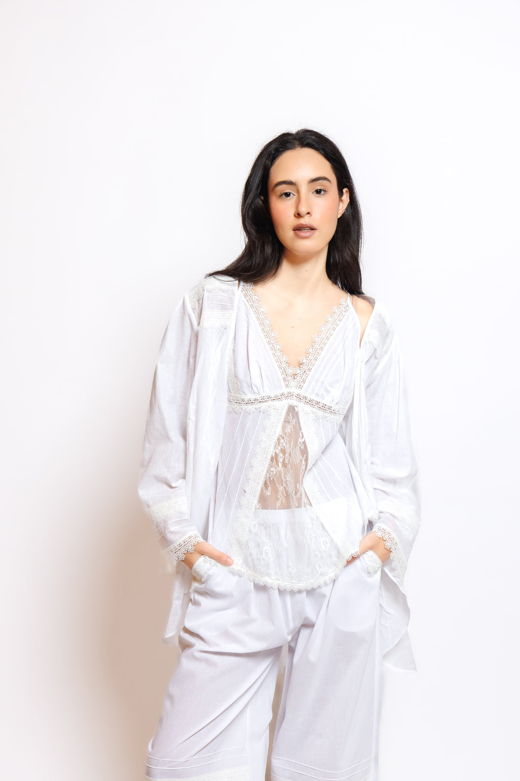 COTTON  PAJAMA 3 IN 1 W/LACE