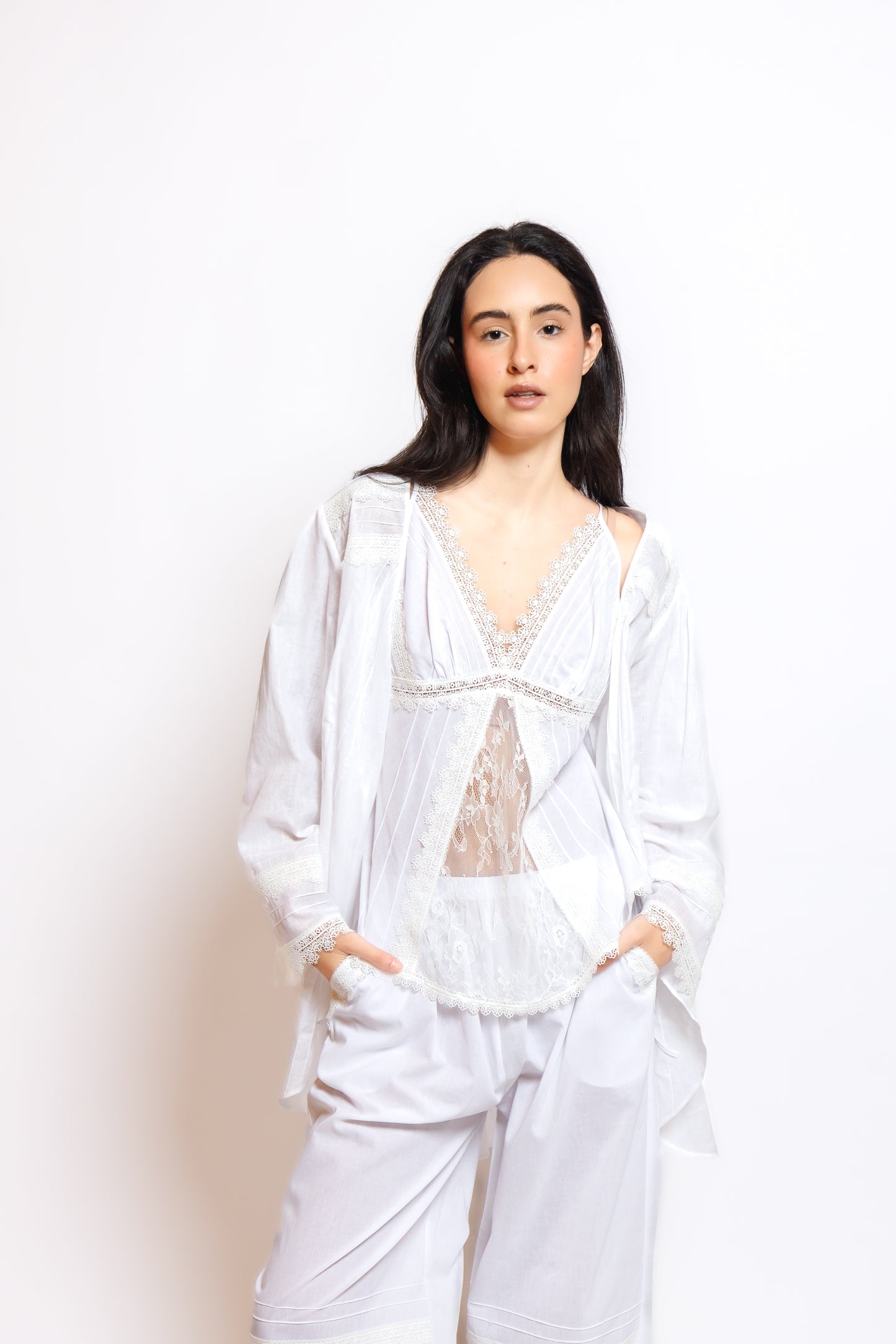 COTTON  PAJAMA 3 IN 1 W/LACE