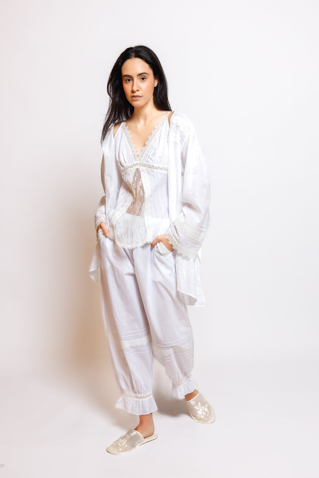 COTTON  PAJAMA 3 IN 1 W/LACE