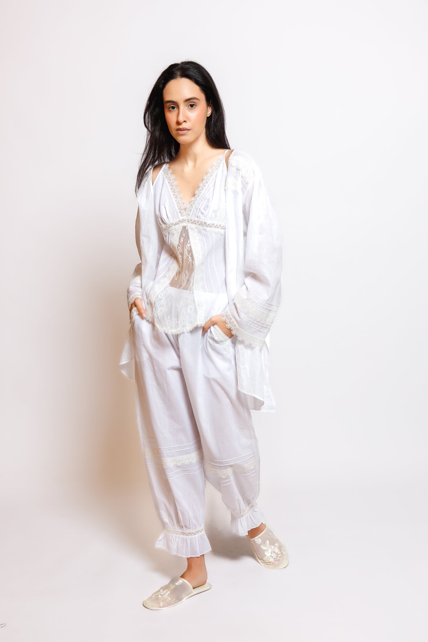 COTTON  PAJAMA 3 IN 1 W/LACE