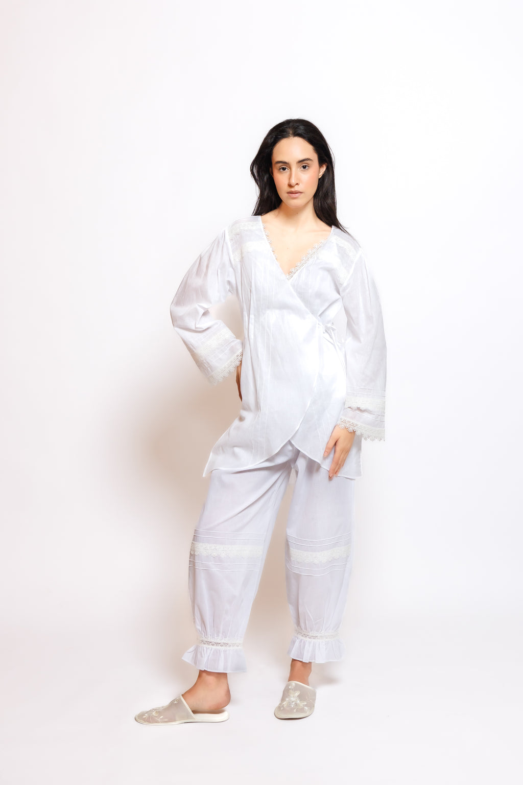 COTTON  PAJAMA 3 IN 1 W/LACE