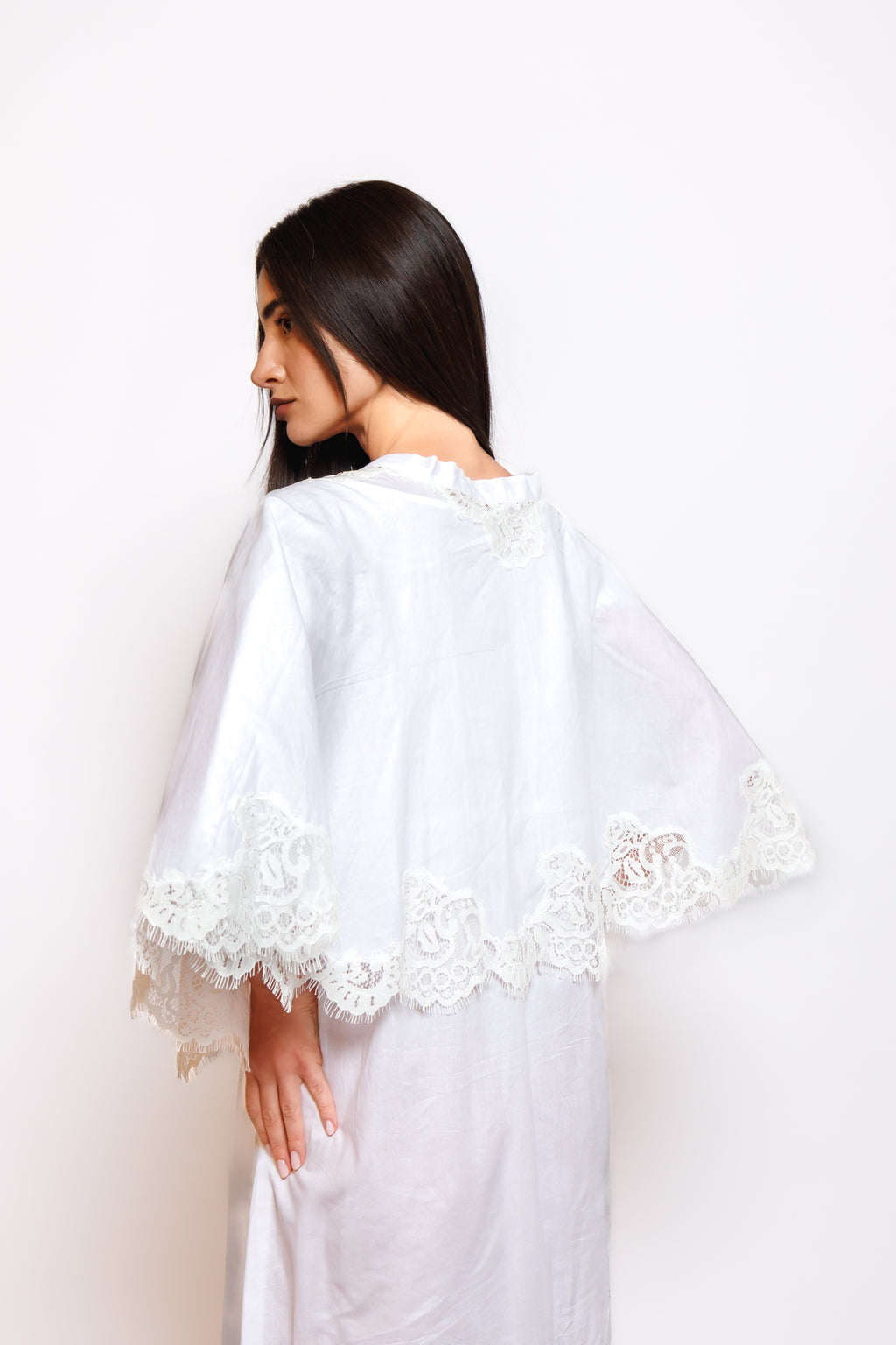 COTTON NIGHTY & OVER BLOUSE W/LACE