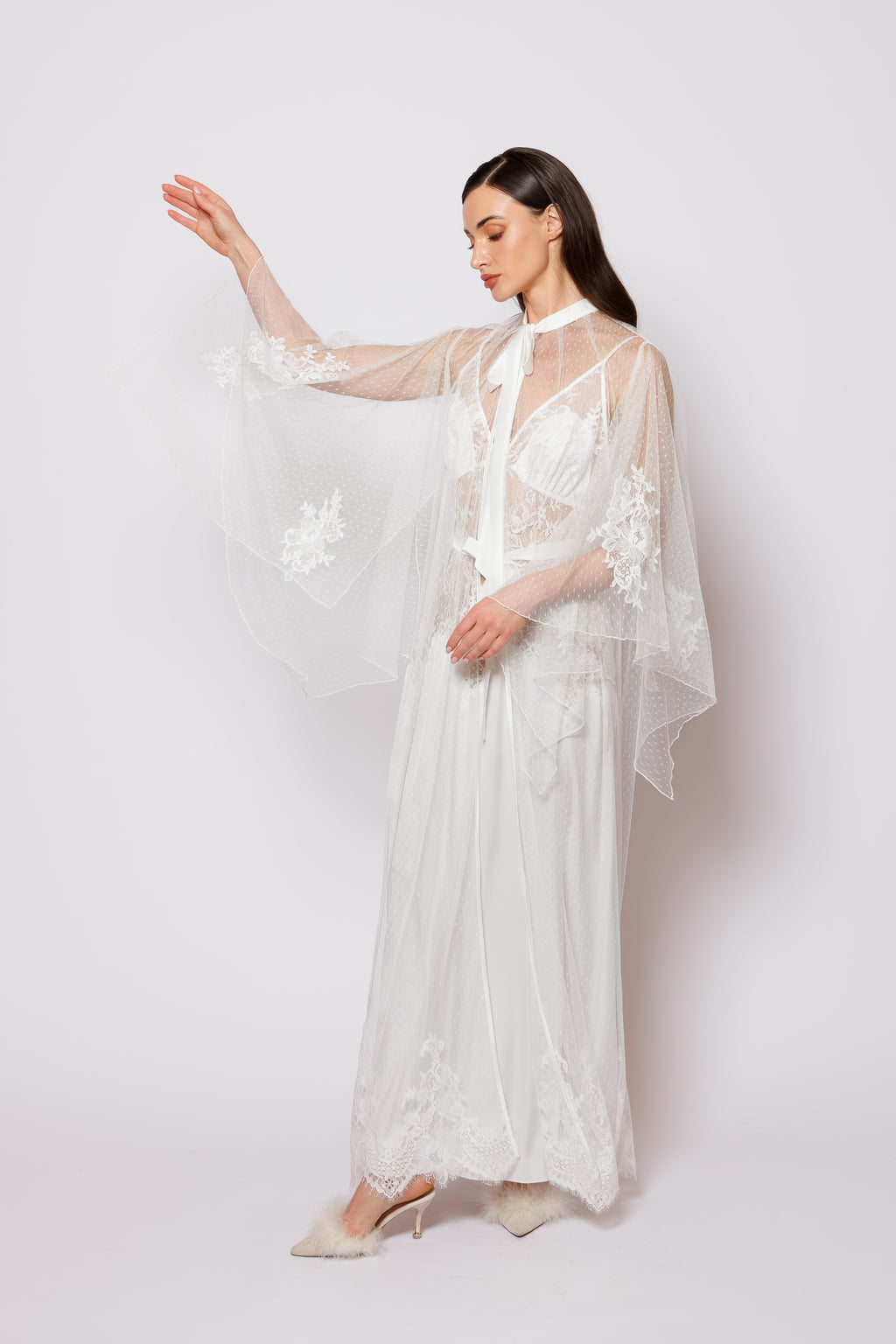 Set silk and chiffon white