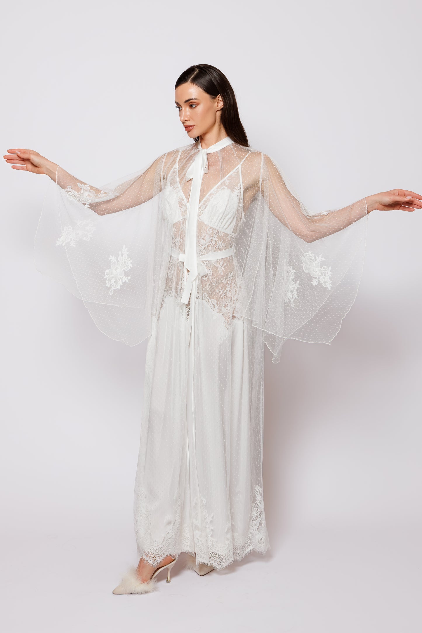 Set silk and chiffon white