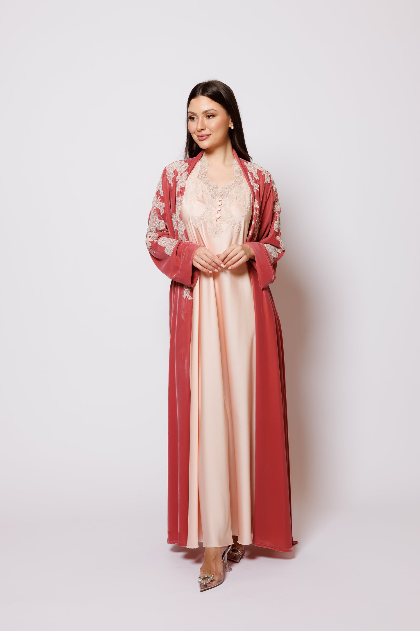 velvet nightgown  set pink color