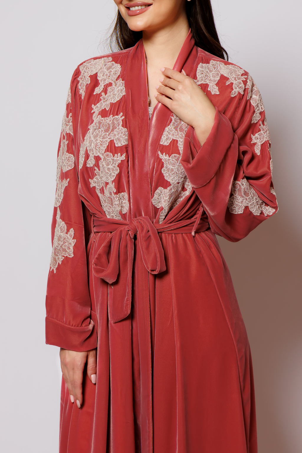 velvet nightgown  set pink color
