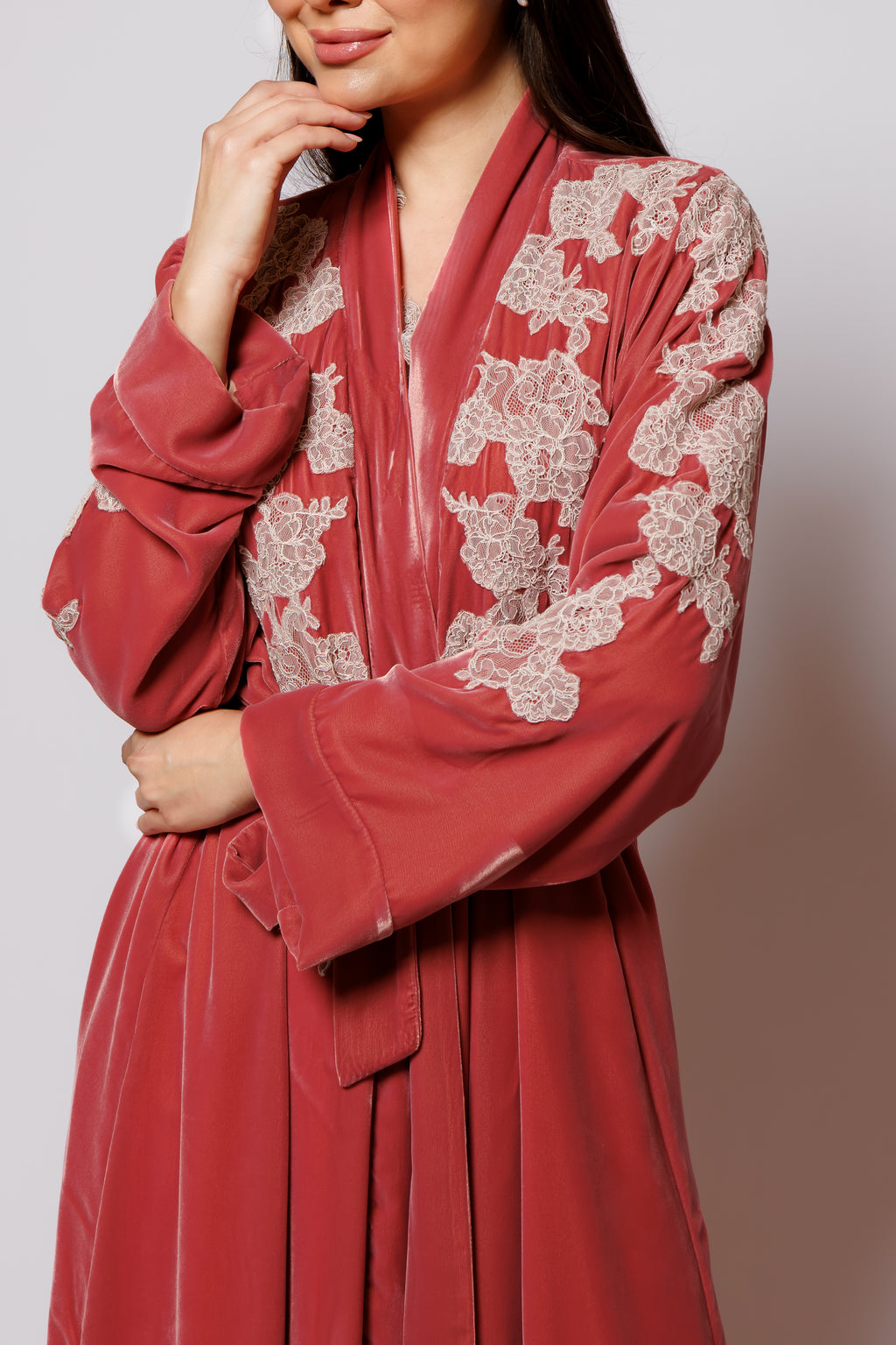 velvet nightgown  set pink color