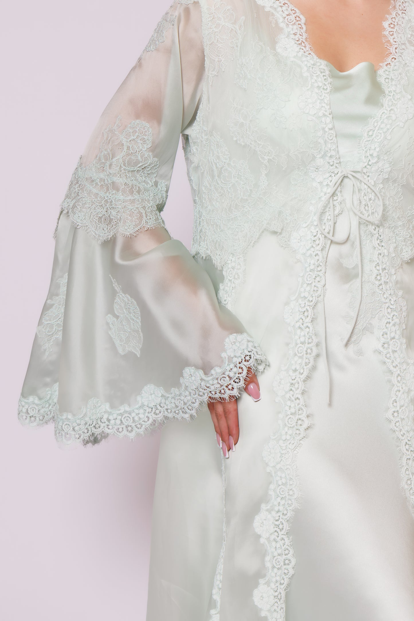 silk nighty and robe with organza 26050