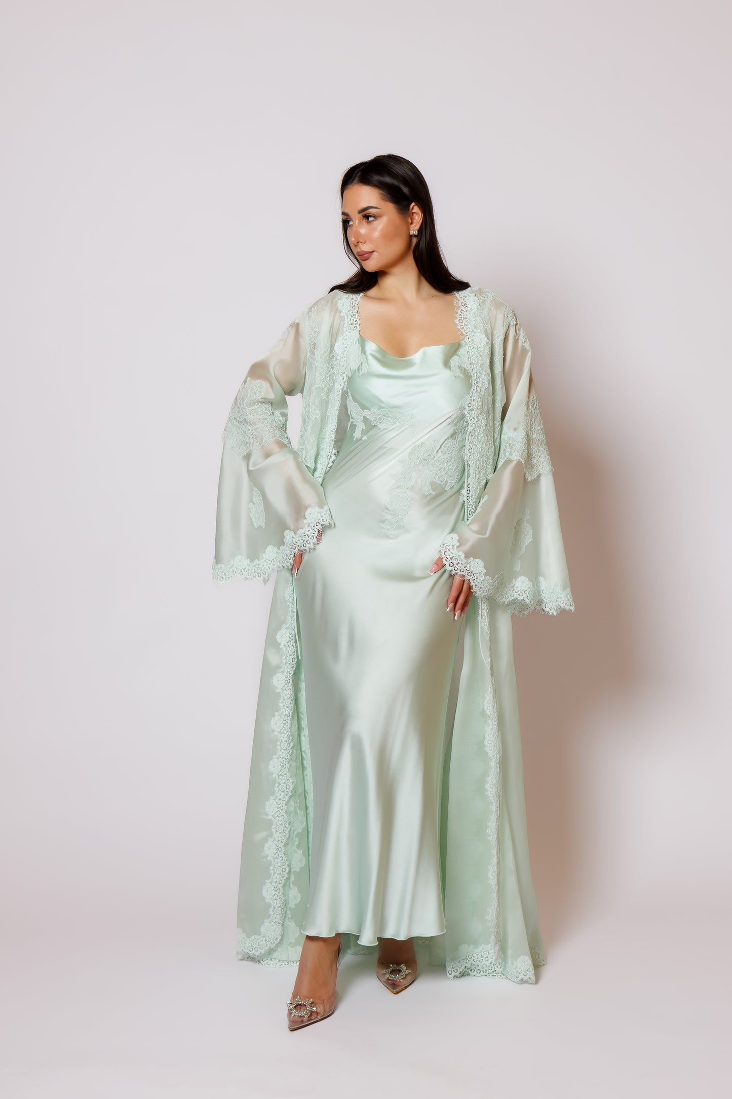 silk nighty and robe with organza 26050