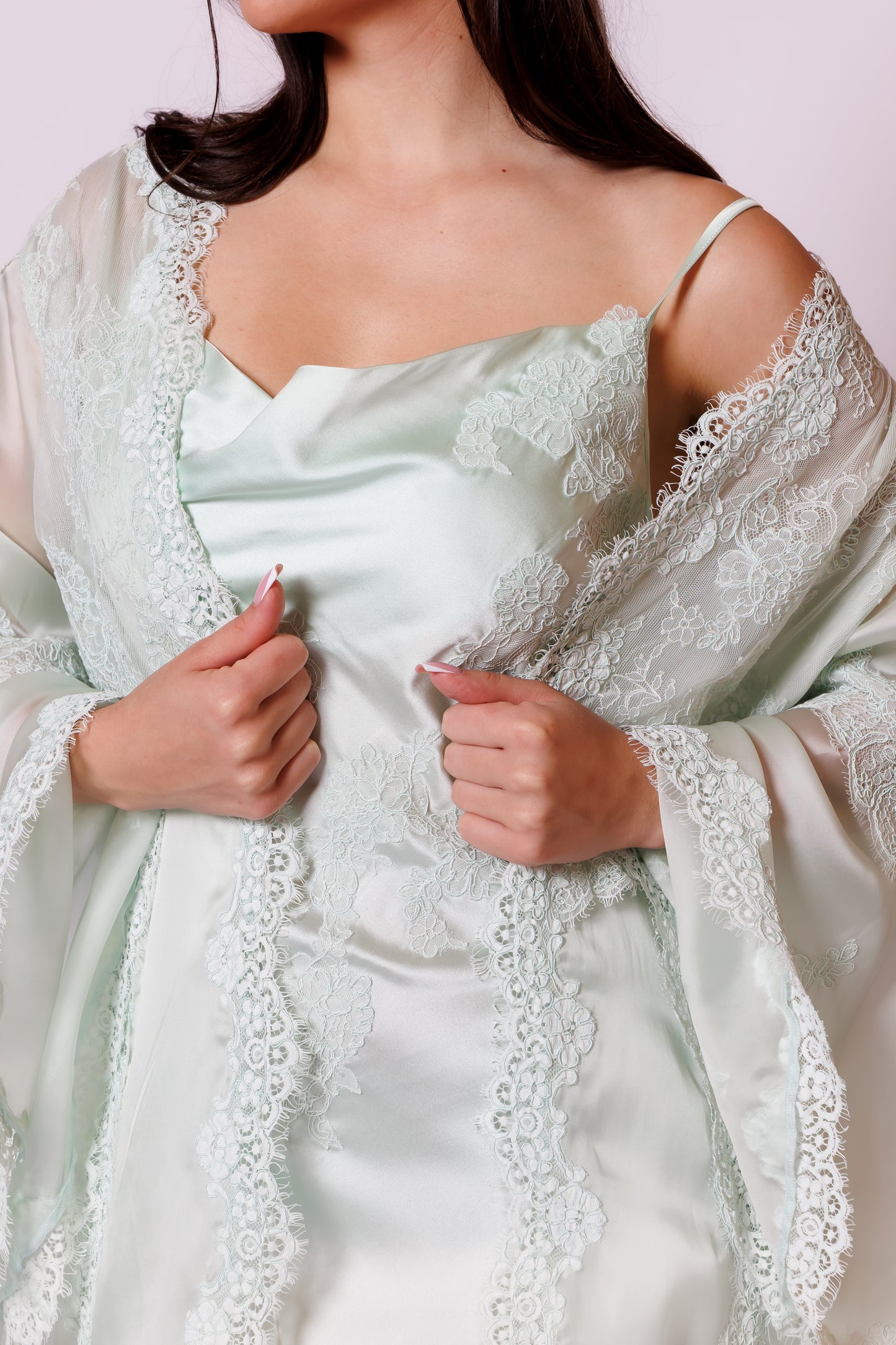 silk nighty and robe with organza 26050