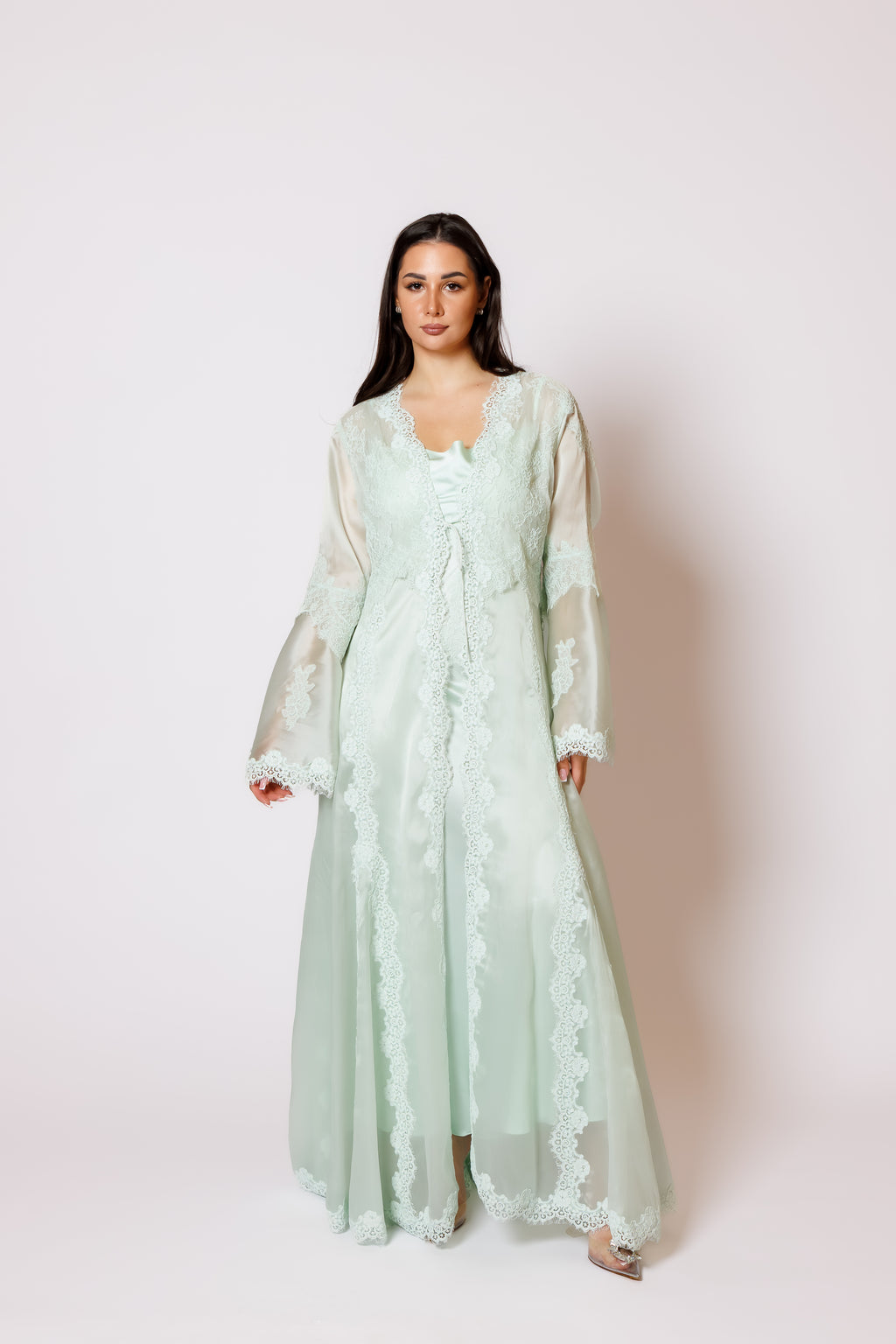 silk nighty and robe with organza 26050