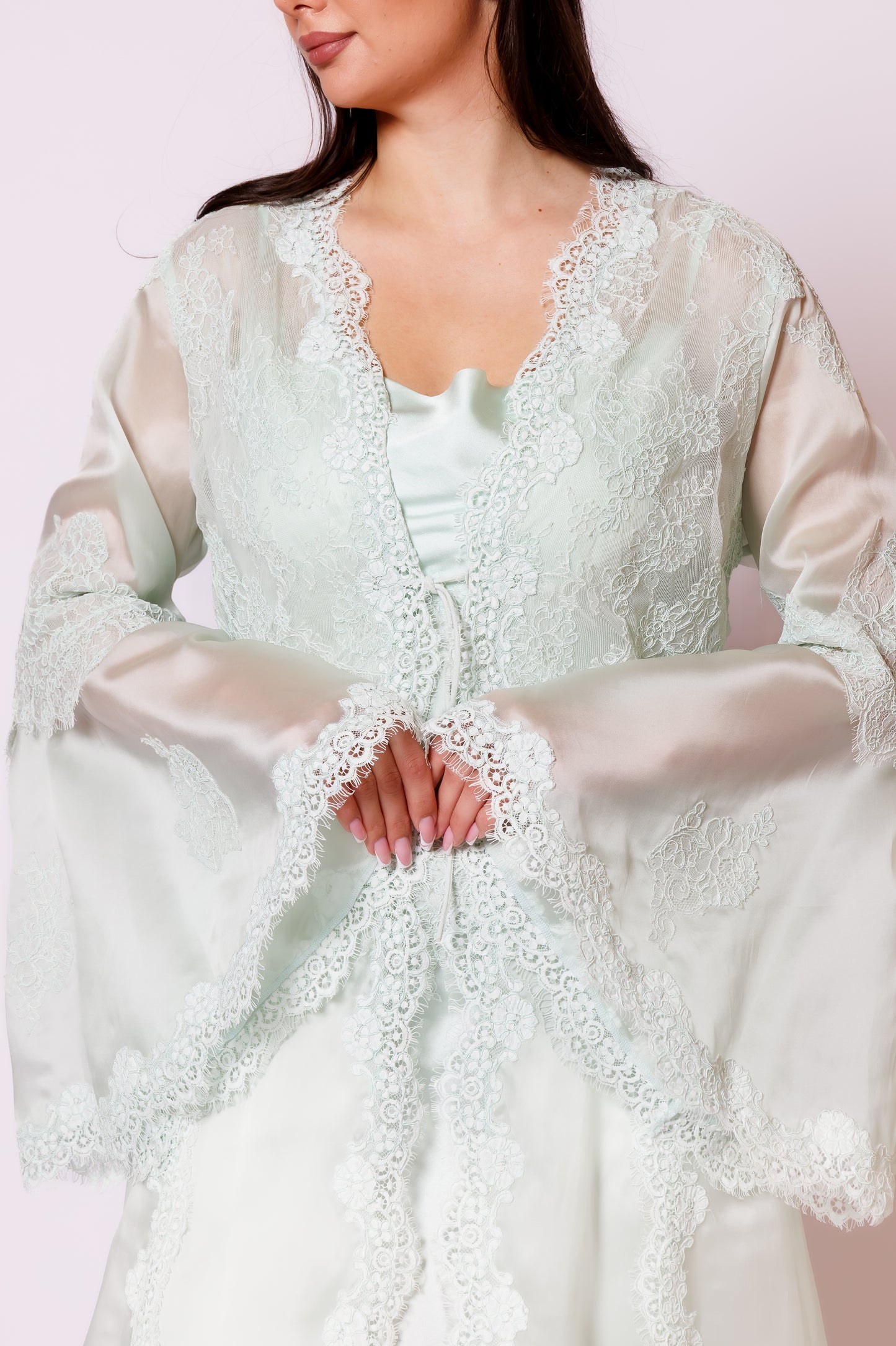 silk nighty and robe with organza 26050
