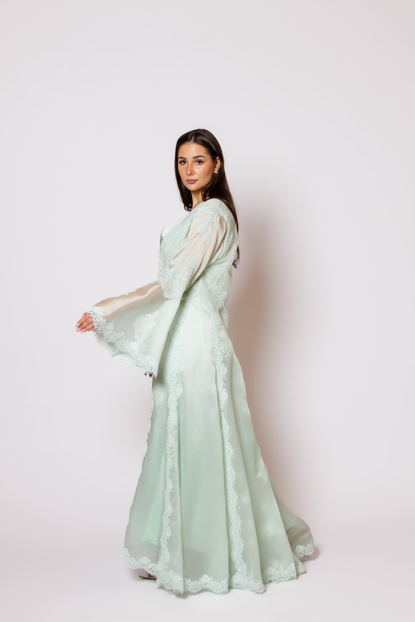 silk nighty and robe with organza 26050