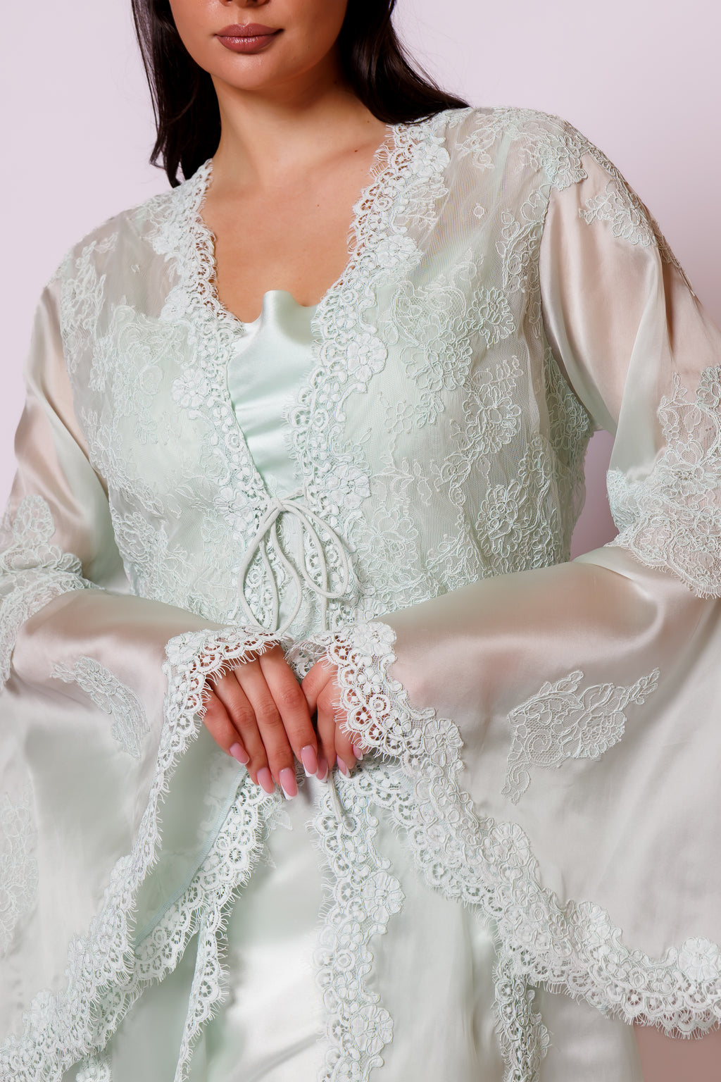 silk nighty and robe with organza 26050