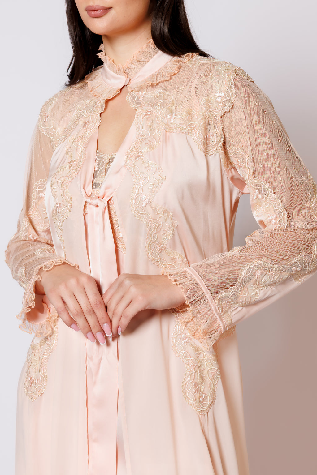 Silk nighty and robe peach 2525023
