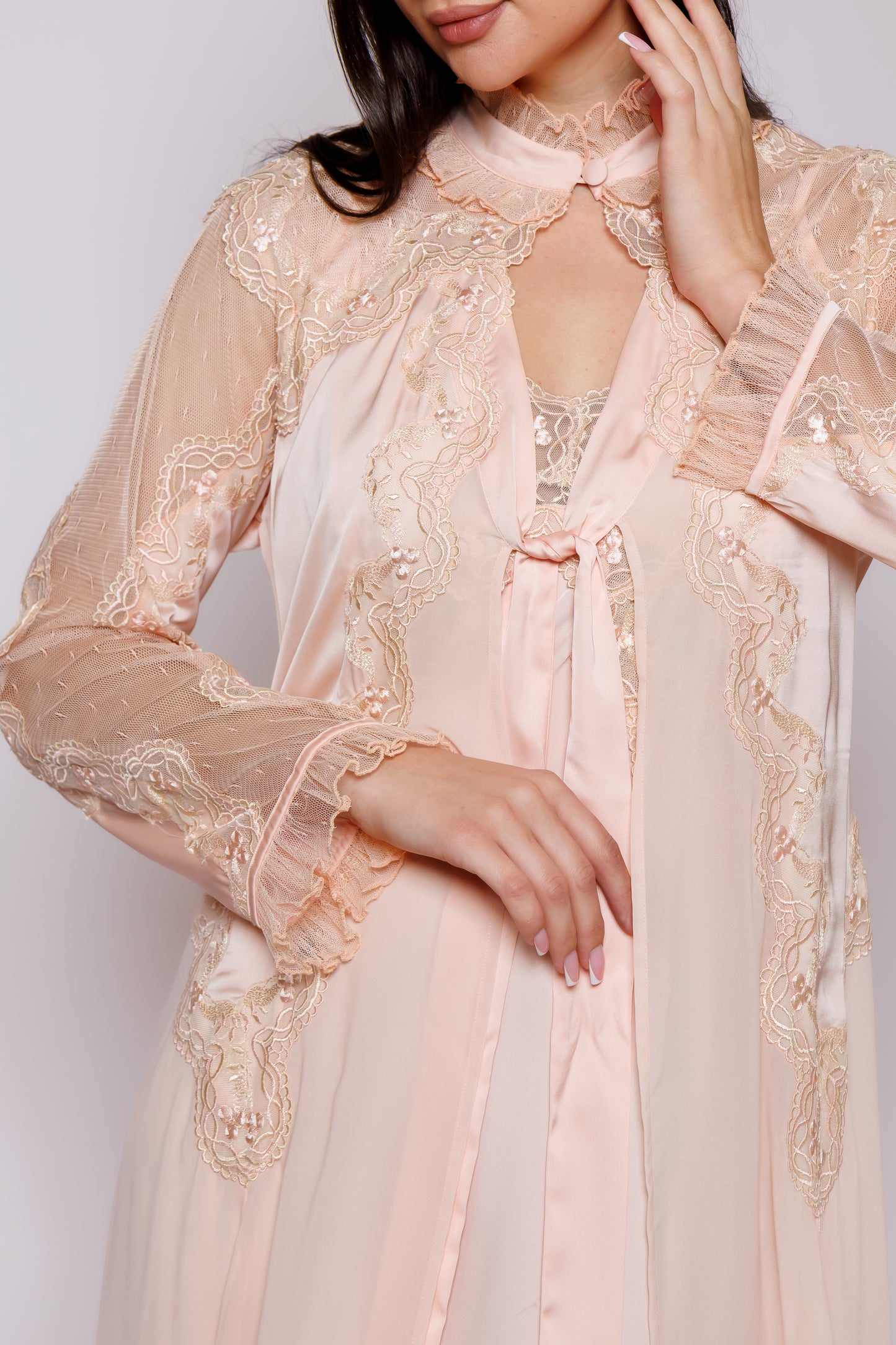 Silk nighty and robe peach 2525023