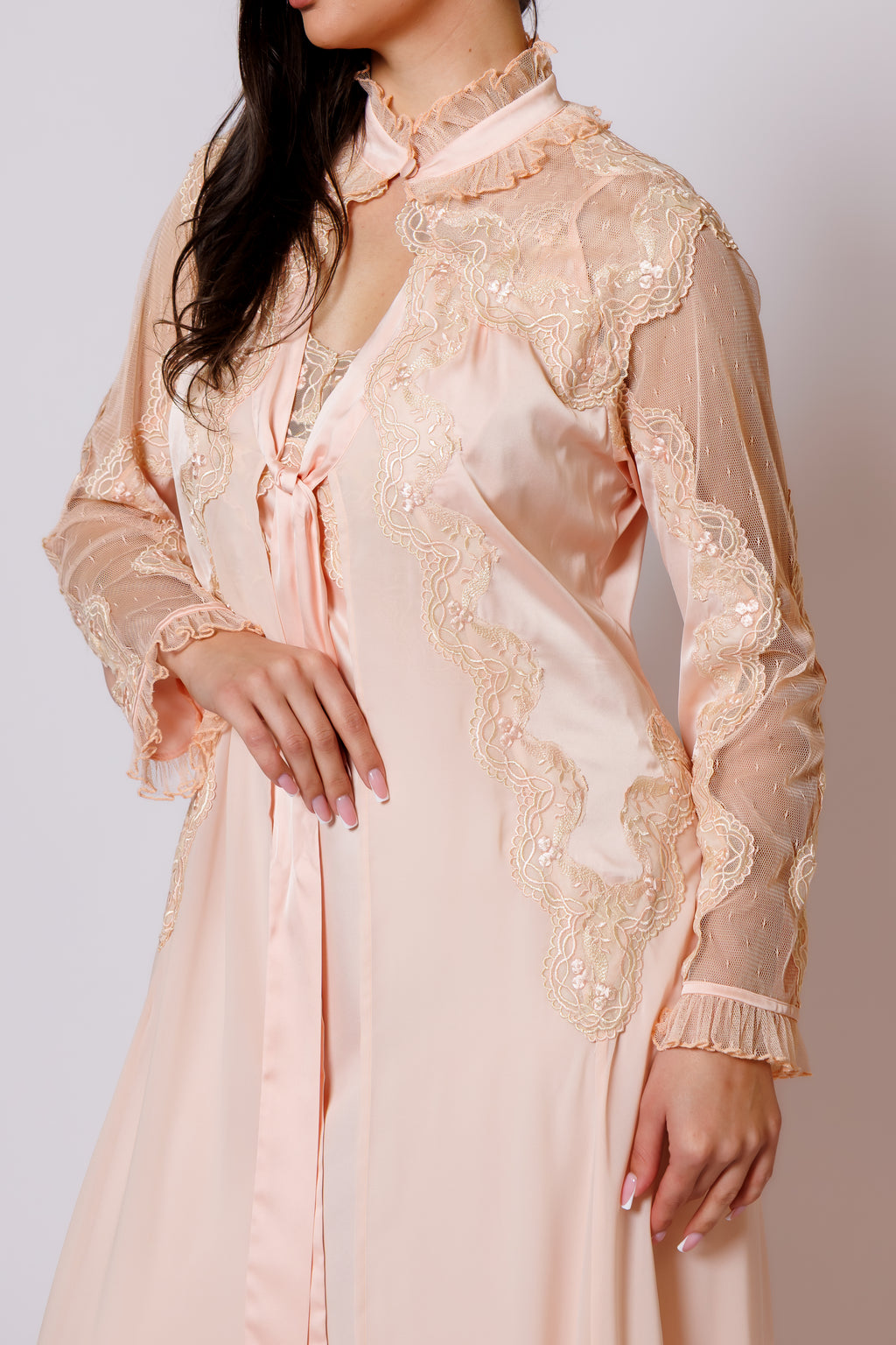 Silk nighty and robe peach 2525023