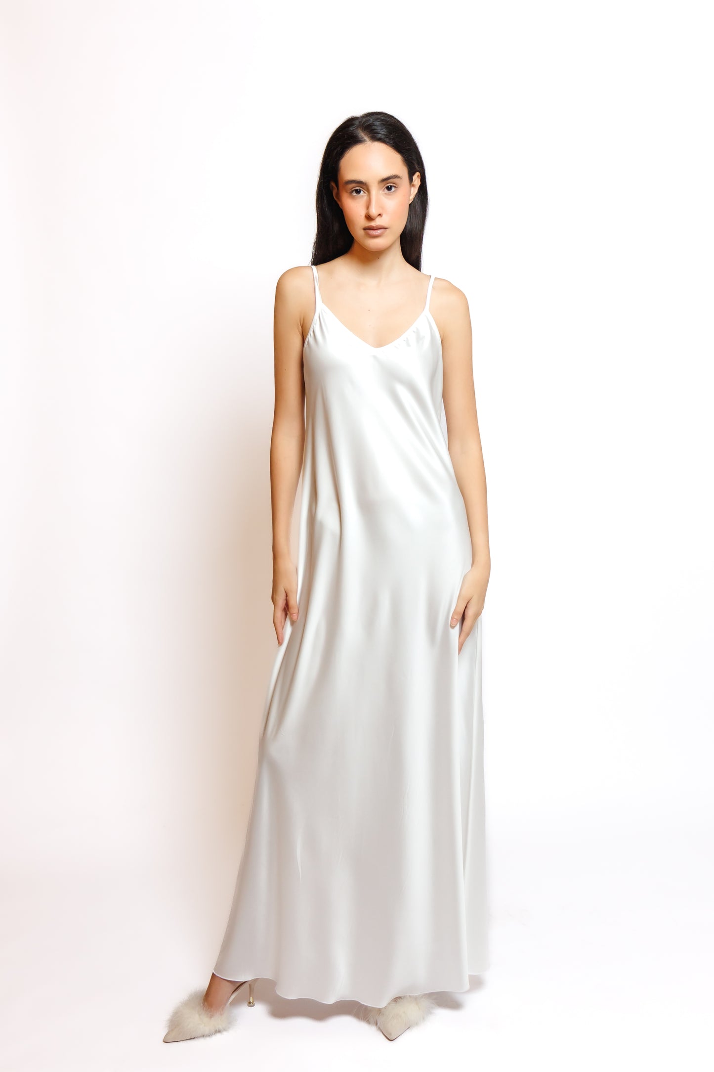 SILK NIGHTY AND ROBE W/LACE