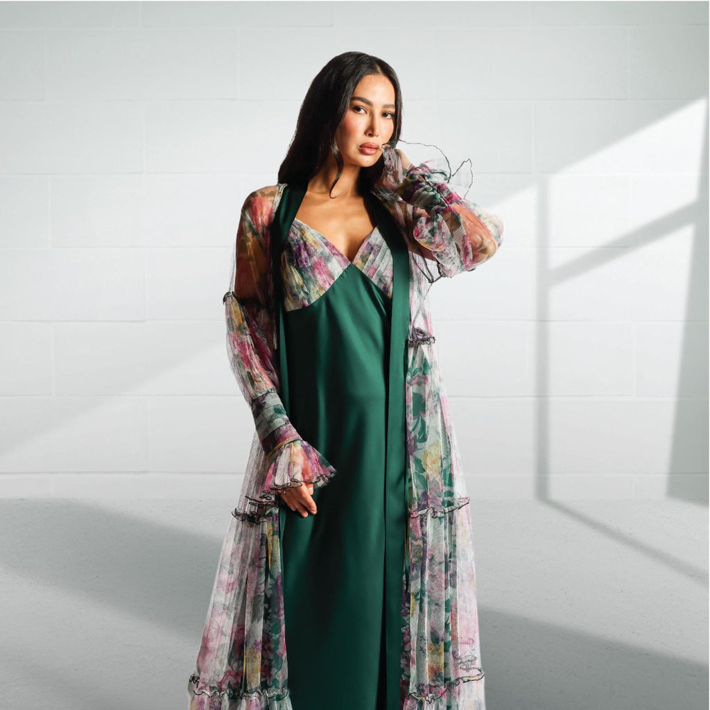 Nighty and print tulle robe 2424082