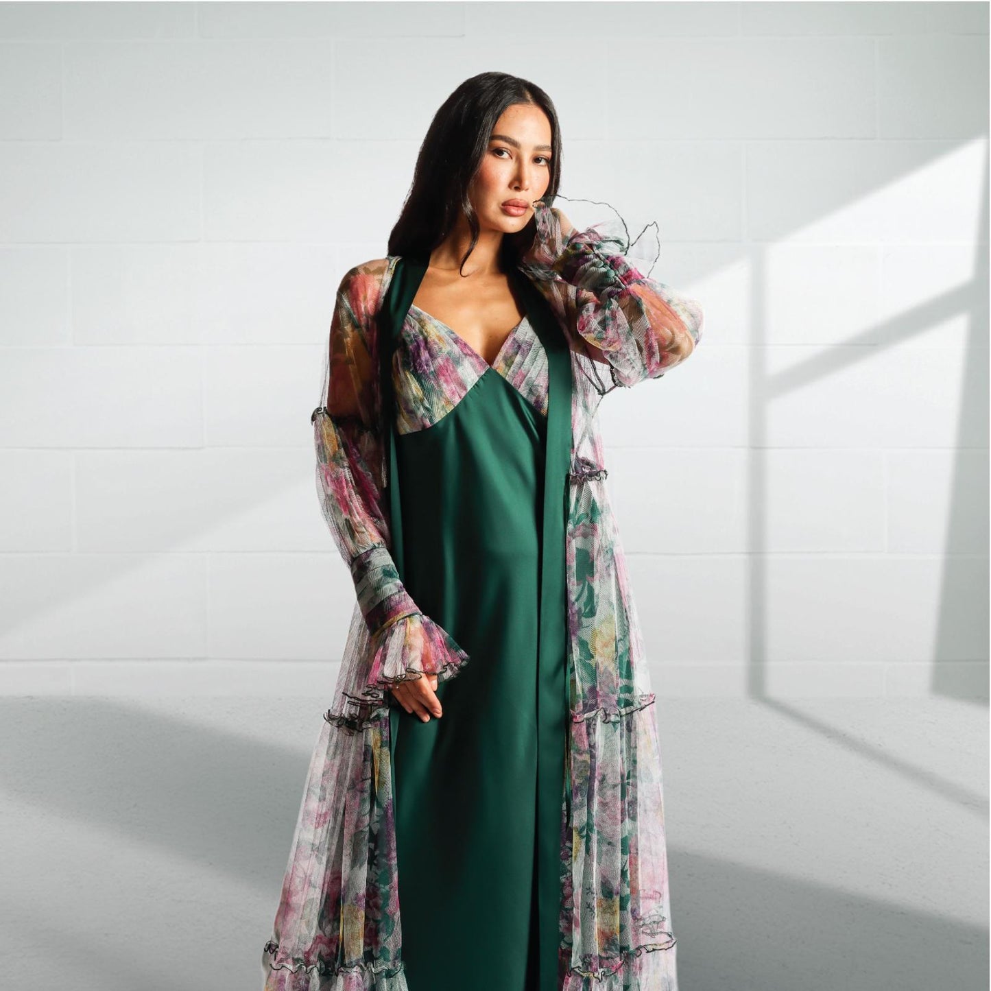 Nighty and print tulle robe 2424082