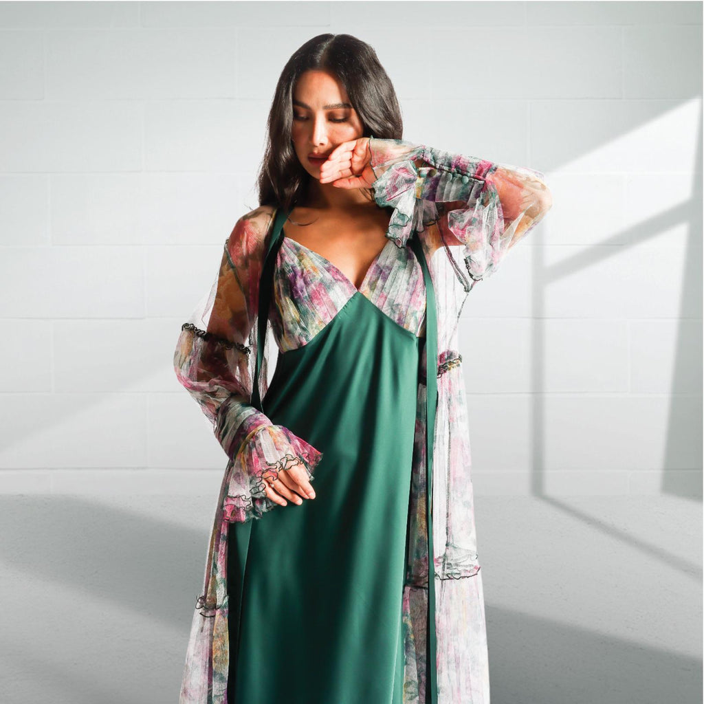 Nighty and print tulle robe 2424082