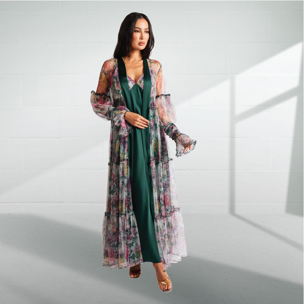 Nighty and print tulle robe 2424082
